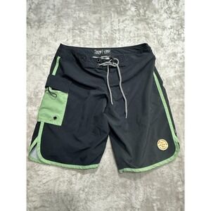 Jacks Surfboards Shorts Mens Size 30 Black Green Trim Cargo Pocket Drawstring